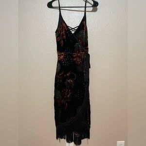 Elegant velvet Black Floral Wrap Dress